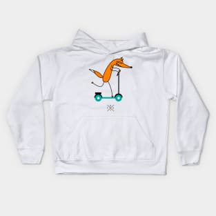 Smart fox with scooter Kids Hoodie